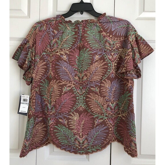 Democracy Women's Top Pullover Short Sleeve Embroidered Leaves Multicolor 160 - Picture 4 of 7